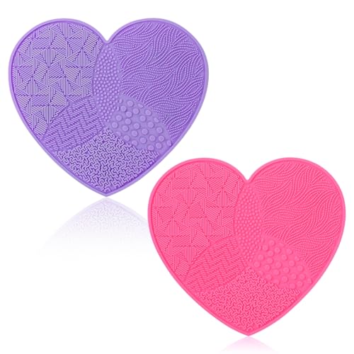 Elegaperma 2Pcs Silicone Makeup Brush Cleaning Mat Heart Shaped