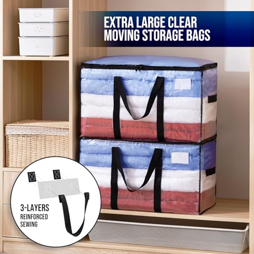 Extra Large Clear Moving Storage Bags with Visible Window - 6 Pack