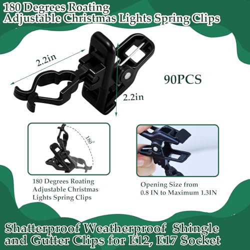 Black 90PCS Christmas Light Clips - Universal Outdoor Gutter & Shingle Hooks