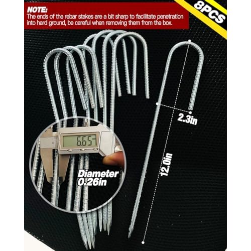 12 Inch Rebar Stakes, 8 Pack Ground Stakes J Hook Tent Stakes Heavy Duty Galvanized Anti-Rust for Camping, Garden Decorations, Drip Tubing, Artificial Turf
