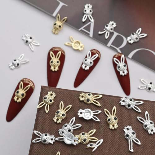 3D Rabbit Nail Art Charms with Rhinestones Cute Easter Bunny Gems