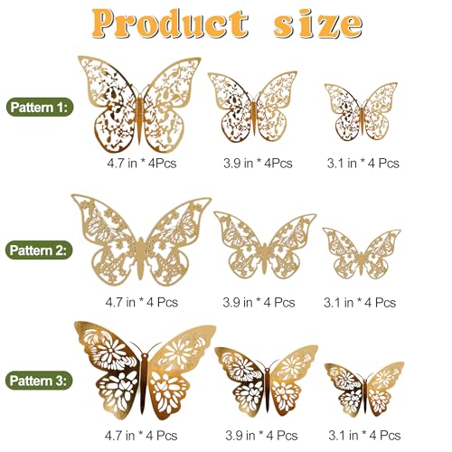 36-Pack Gold 3D Butterfly Cake Toppers for Weddings & Birthdays