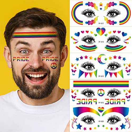 Rainbow Pride Temporary Face Tattoos 10 Sheets LGBT Body Art