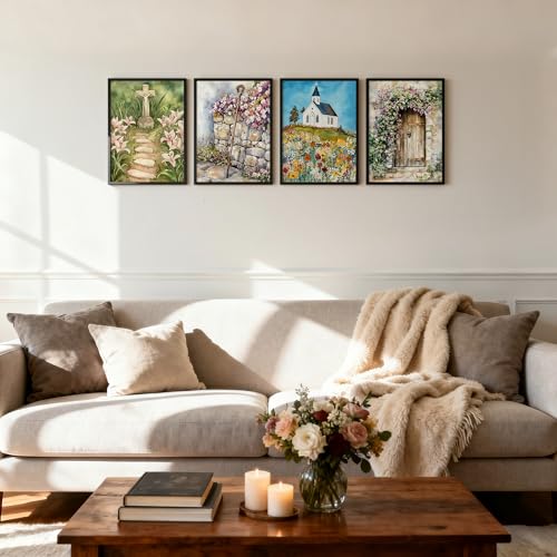 Religious Christian Wildflower Wall Art Prints Set of 4, 8x10