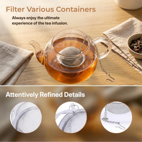 4-Piece 304 Stainless Steel Fine Mesh Tea Infuser Set with Long Chain