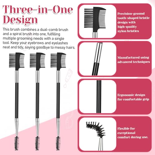 6 Pcs Eyebrow Brush and Eyelash Comb Set, 3-Head Grooming Tool Black