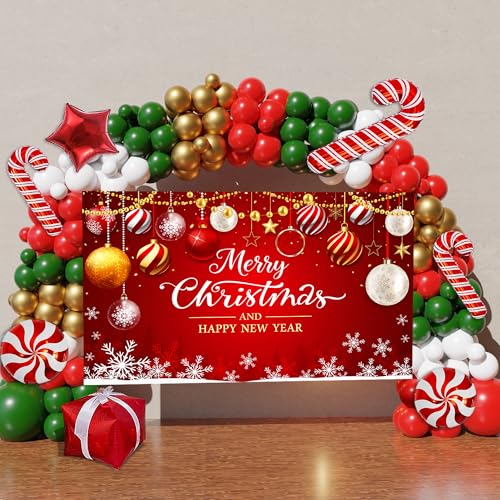 Christmas Balloon Arch Kit with Backdrop and Decorations, 163PCS Party Supplies