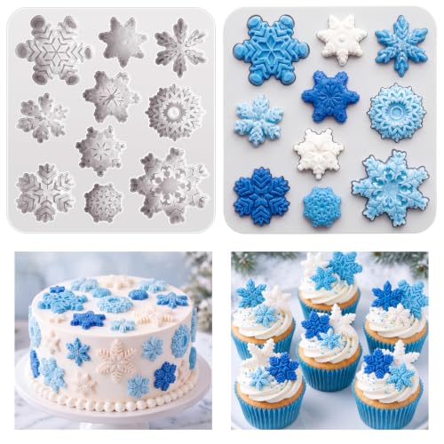 Gray 2-Pack 3D Snowflake Silicone Mold for Cake and Craft Decorations
