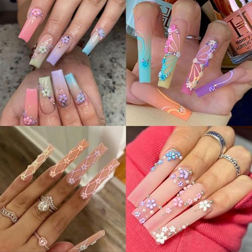 3D Flower Nail Art Charms with Pearls and Rhinestones for Acrylic Nails