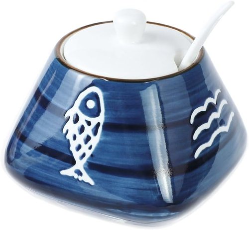 Hand-Painted Ceramic Spice Jar by [Brand Name] - Stylish Seasoning Box with Lid & Spoon | Perfect Kitchen Gift