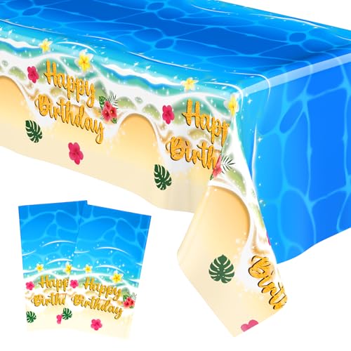 Hawaiian Luau Tablecloths - 2 Pack, 54x108 Inch Plastic Covers