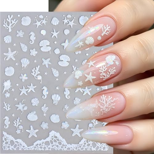 Winthrop 3D Aurora Ocean Nail Stickers - Iridescent Summer Beach Decals