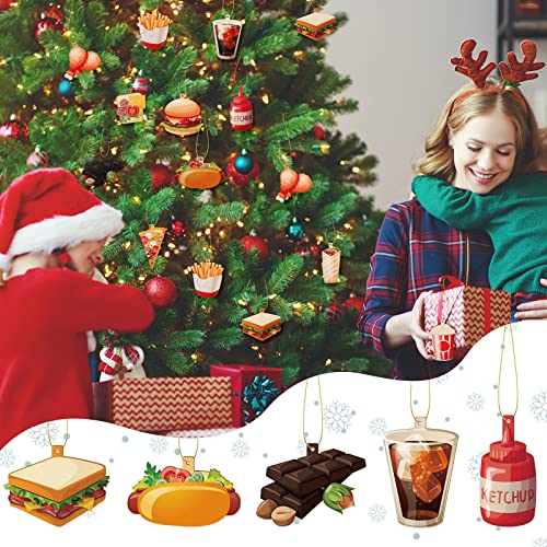 Christmas Food Ornaments Set - 48 Wooden Hanging Xmas Tree Decorations - Food Variation