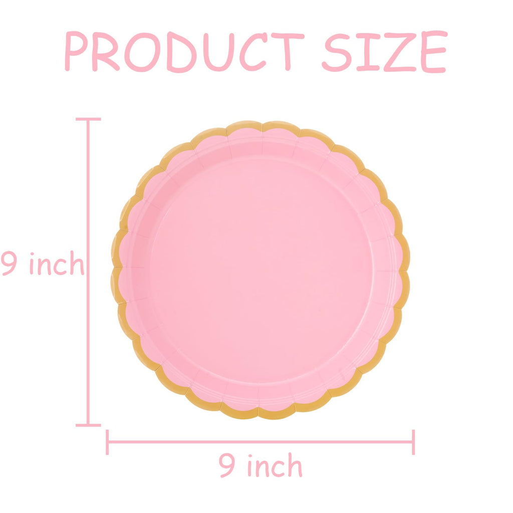 JASSEWRLY 48 Pcs Pink Scalloped Party Disposable Paper Plates, 9" Cute Pink Dessert Baby Bridal Shower Dinner Birthday Cake Paper Plates for Party Bridal Baby Girl Shower Wedding Supplies