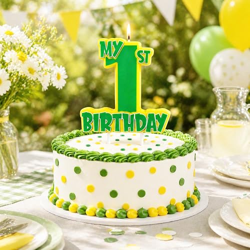 Number 1 Birthday Candle - Street Style Green & Yellow Cake Topper