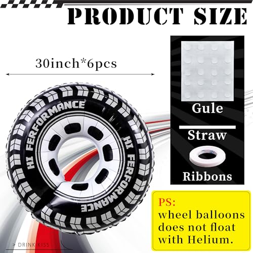 30-Inch Tire Balloons - 6PCS Race Car Party Decorations