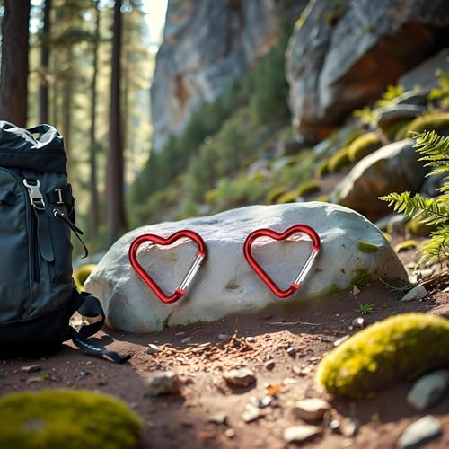2Pcs Red Heart Shape Carabiners Keychain Clips Snap Hook Key Ring for Camping Backpack Water Bottle, Aluminum Alloy Accessory and Keychain Carabiners Accessories Outdoor Recreation Gift