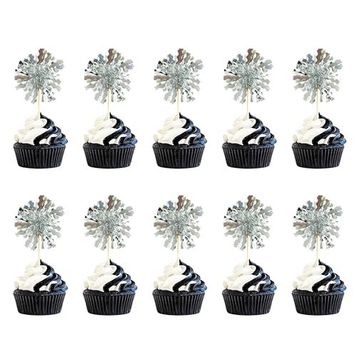 10PCS Silver Foil Firework Cupcake Toppers for Birthday Parties