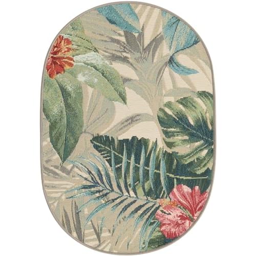 Unique Loom Outdoor Botanical Collection Area Rug - Kula (2' 2" x 3' 1" Oval Multi/Gray)
