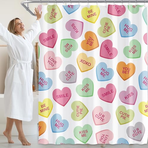 Pastel Valentines Shower Curtain - Colorful Heart Design, 71x71 Inch