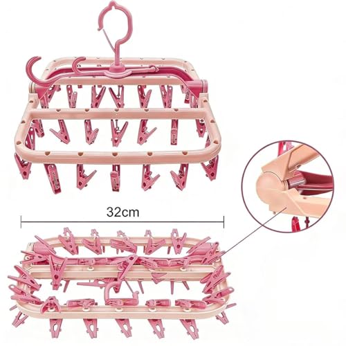 32-Clip Folding Sock Drying Rack - 360° Rotating Hanger for Laundry