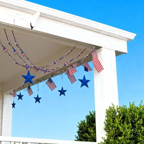 5.25FT Patriotic Garland - Red White Blue Wooden Decor for 4th of July