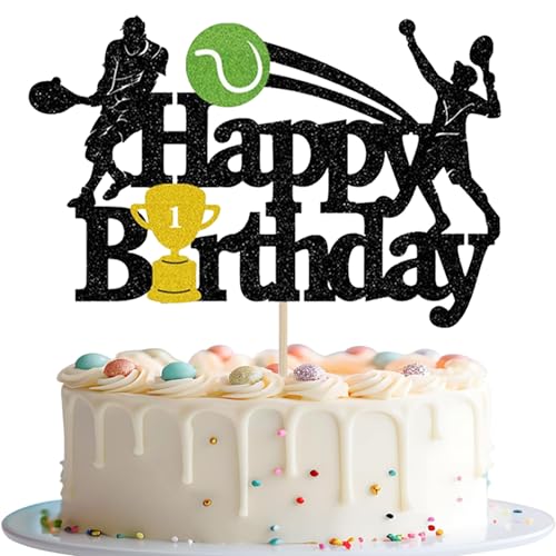 Glitter Tennis Happy Birthday Cake Topper for Sports Parties