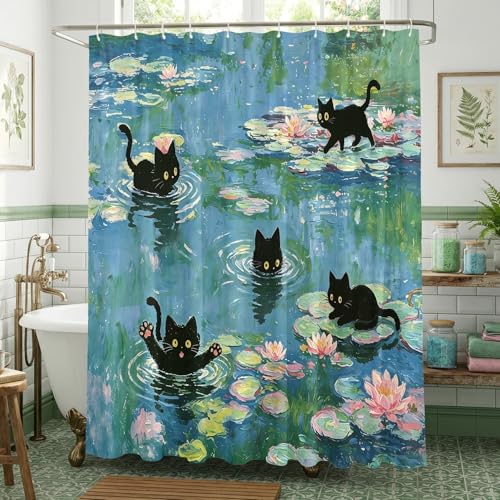 Artistic Cat Shower Curtain - 71x71 Inch Waterproof Fabric
