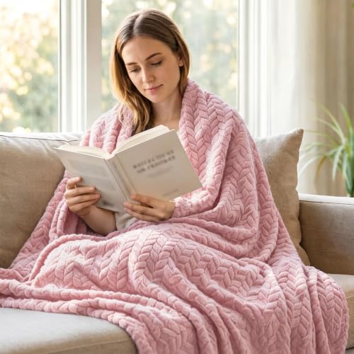 Exclusivo Mezcla Cozy Pink Fleece Throw Blanket, 50”x70”