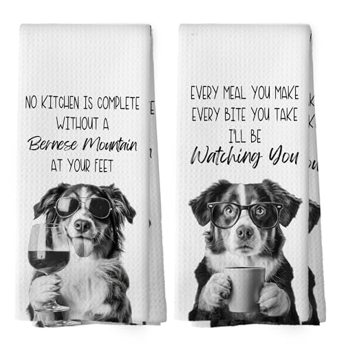 Bernese Mountain Dog Kitchen Towels Set of 2 Microfiber Waffle Weave