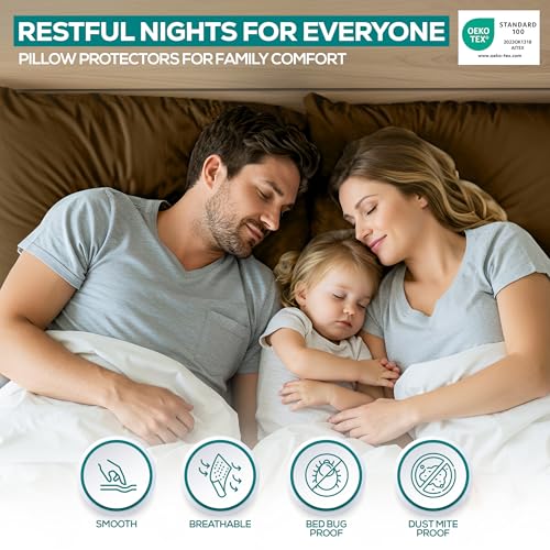 Utopia Bedding Queen Pillow Protectors, Waterproof Zippered Covers - Mocha (2-Pack)