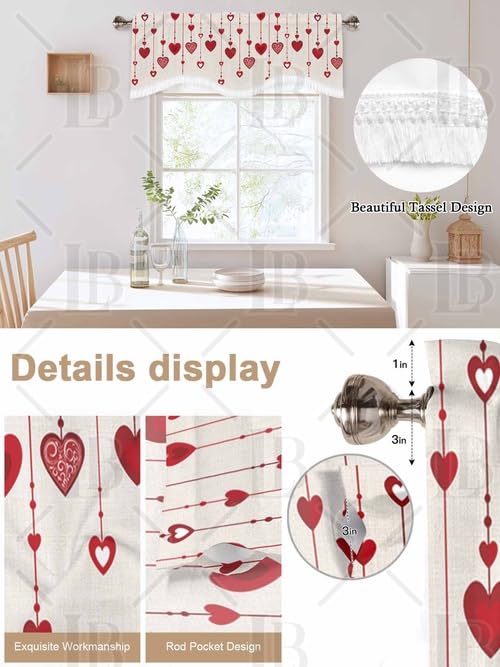 Scalloped Red Stripe Valance Curtain with Tassels - 54x18in