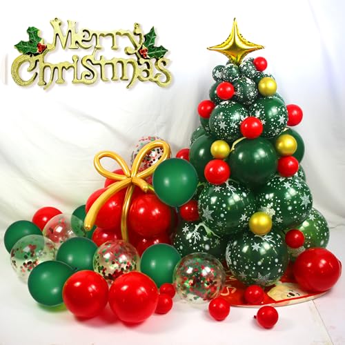 Red and Green Confetti Balloons Set - 50 Pcs 12 Inch Christmas Latex Balloons