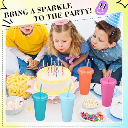 Honeydak 60 Pack Plastic Cups with Lids & Straws, Macaron Color - 24-27oz