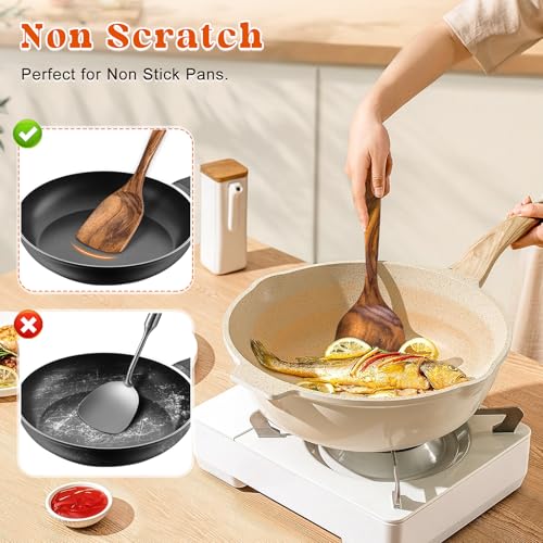 2Pcs Acacia Wooden Spatula Set - Solid & Slotted Turner Utensils