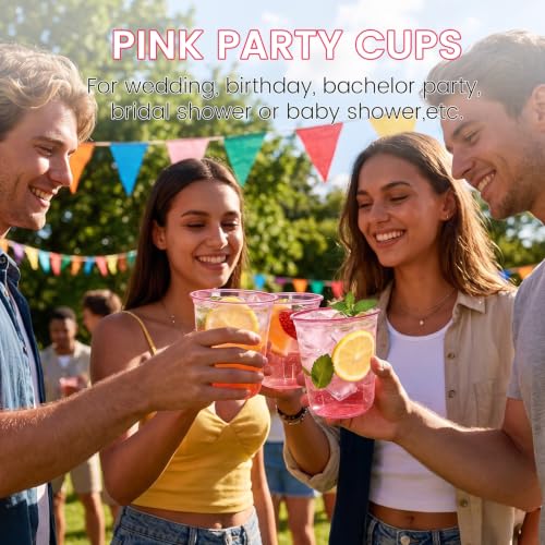 50 Pack 12oz Pink Plastic Cups - Disposable Party Drinkware