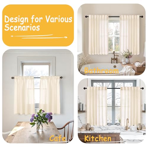 YoungsTex Linen Cafe Curtains, 34" x 40" (Set of 2) - Beige