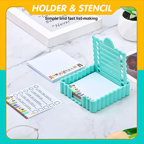 Litacimi Blue Wavy Sticky Notes Holder with Stencil - Desk Note Dispenser