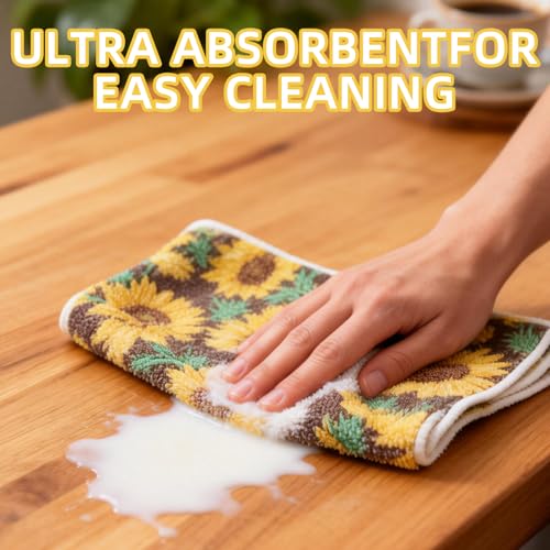 Sunflower Microfiber Kitchen Towel - Quick Dry & Reusable, 18x26 Inch