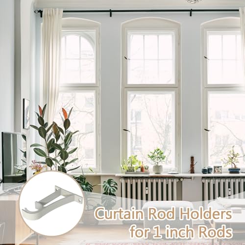 Suiwotin Heavy-Duty Curtain Rod Brackets for Wall - White, 4 Pack