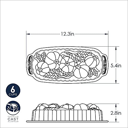 Nordic Ware 93448 Wheat & Pumpkin Cast Loaf Pan, 6 Cup Capacity, Bronze