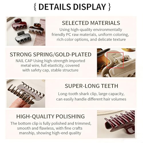 BUNLVDI Large Hair Claw Clips for Thick Hair Nonslip Chocolate Shark Clip