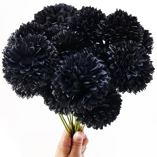 TIHOOD 10PCS Artificial Black Chrysanthemum & Hydrangea Floral Ball Arrangements for Wedding & Home Decor
