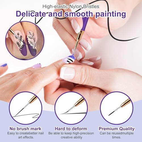 MUIIGOOD 5-Piece Nail Art Liner Brush Set for Fine Lines and UV Gel Painting