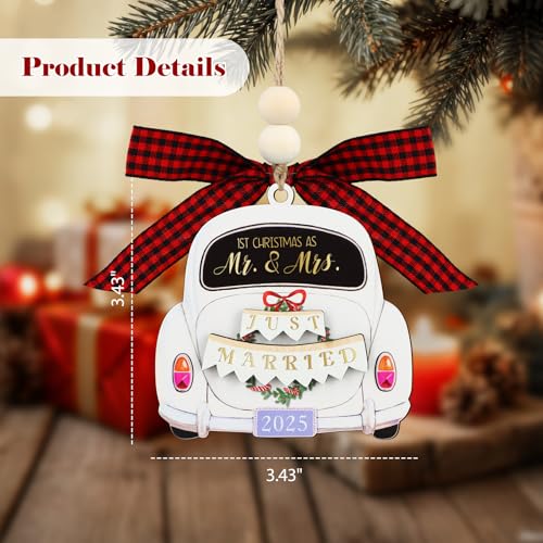 Just Married Wooden Christmas Ornament - 1st Christmas as Mr & Mrs 2025