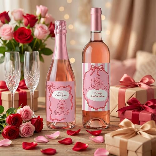 Valentine's Day Wine Bottle Label Stickers - 8 Pcs Waterproof Decor