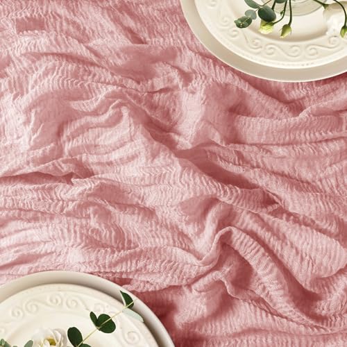 Pink Cheesecloth Table Runner 10ft 3 Pack - Boho Wedding Decor