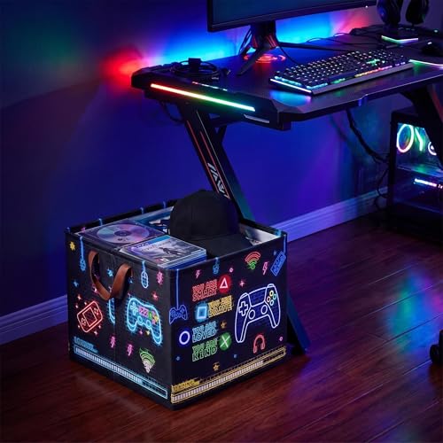 Neon Gamer Laundry Basket - Collapsible 36L Waterproof Storage Bin