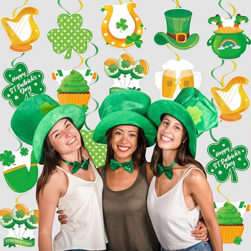 St. Patrick's Day Hanging Swirl Decorations - 40 Pcs Irish Shamrock Party Streamers