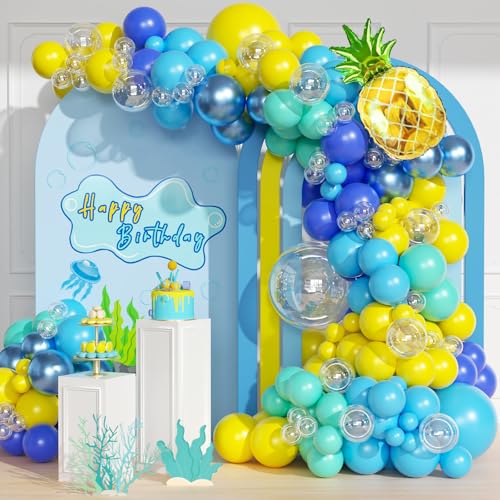 147pcs Cartoon Pineapple Balloon Arch Kit - Blue & Yellow